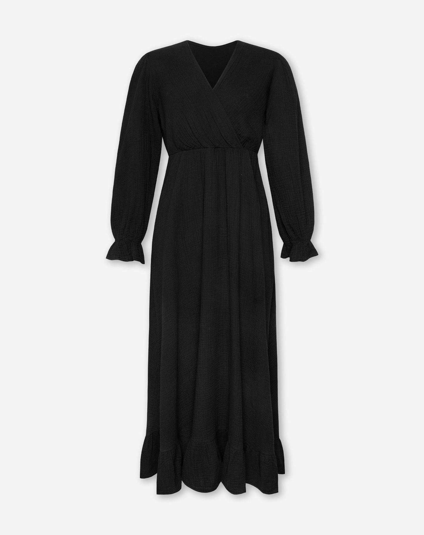 Black Ruffle Mousseline Maxi Dress
