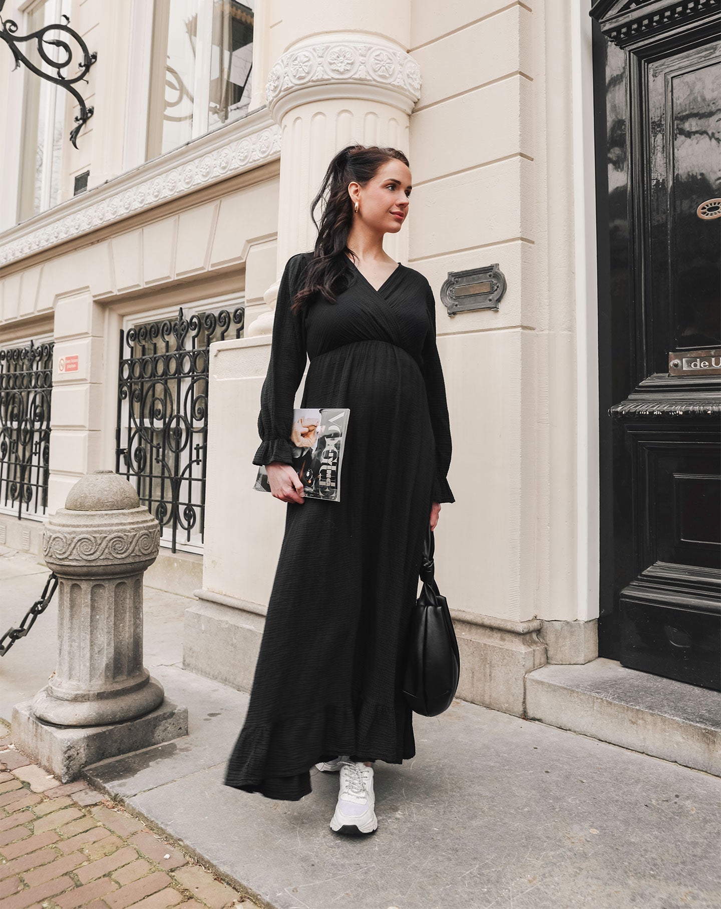 Black Ruffle Mousseline Maxi Dress