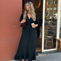 Black Ruffle Mousseline Maxi Dress