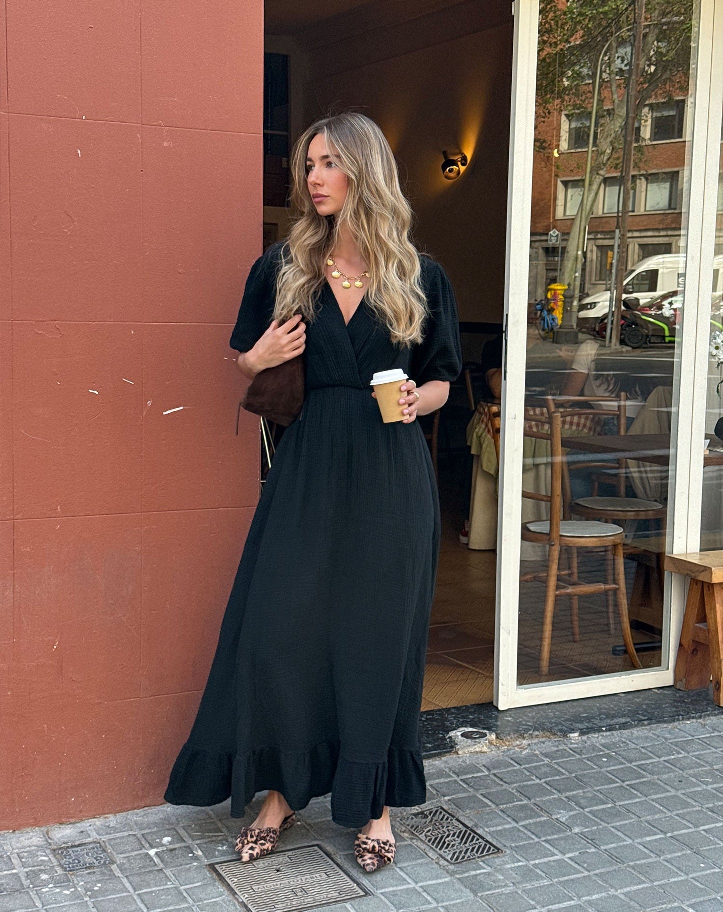 Black Ruffle Mousseline Maxi Dress