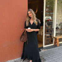 Black Ruffle Mousseline Maxi Dress