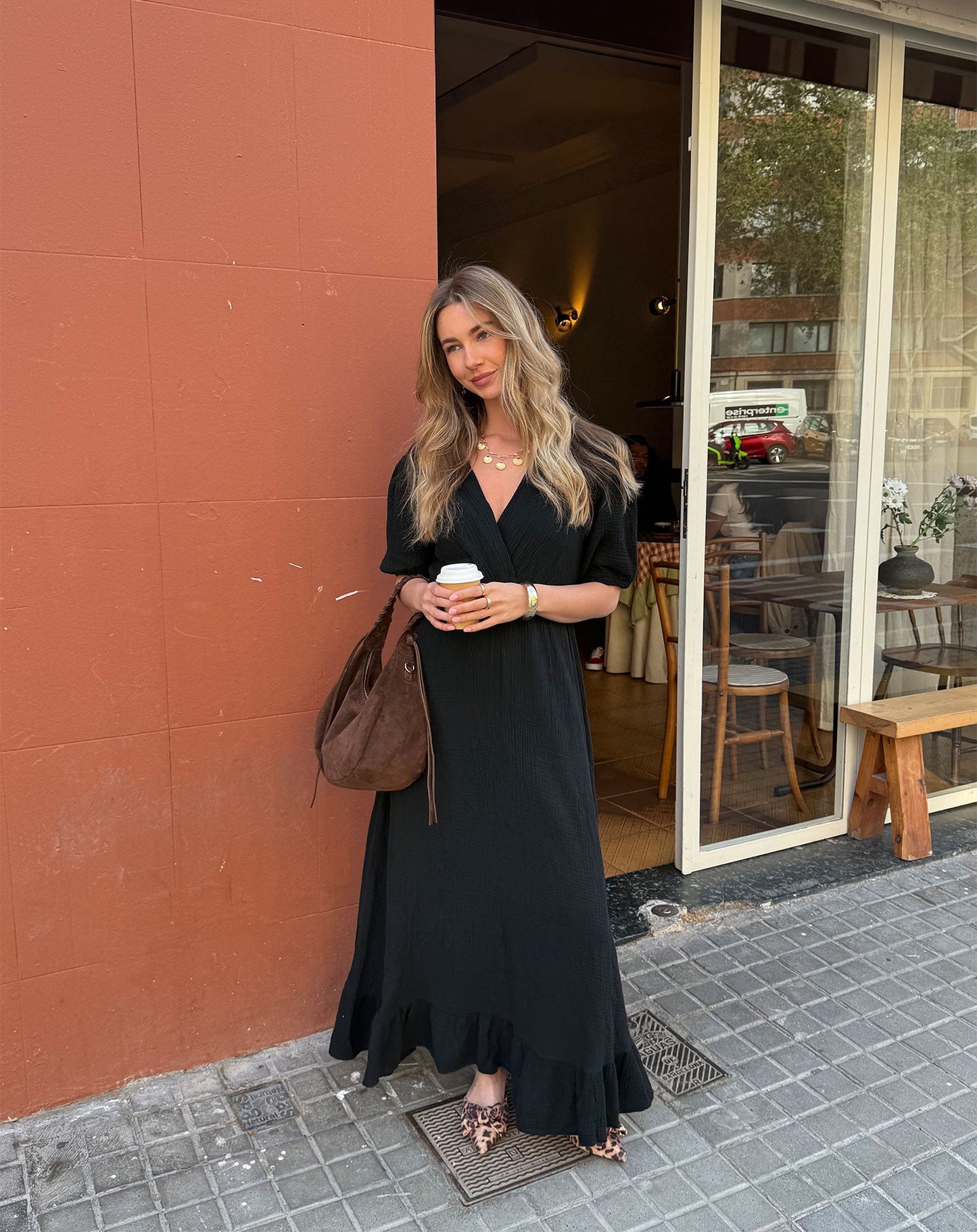 Black Ruffle Mousseline Maxi Dress