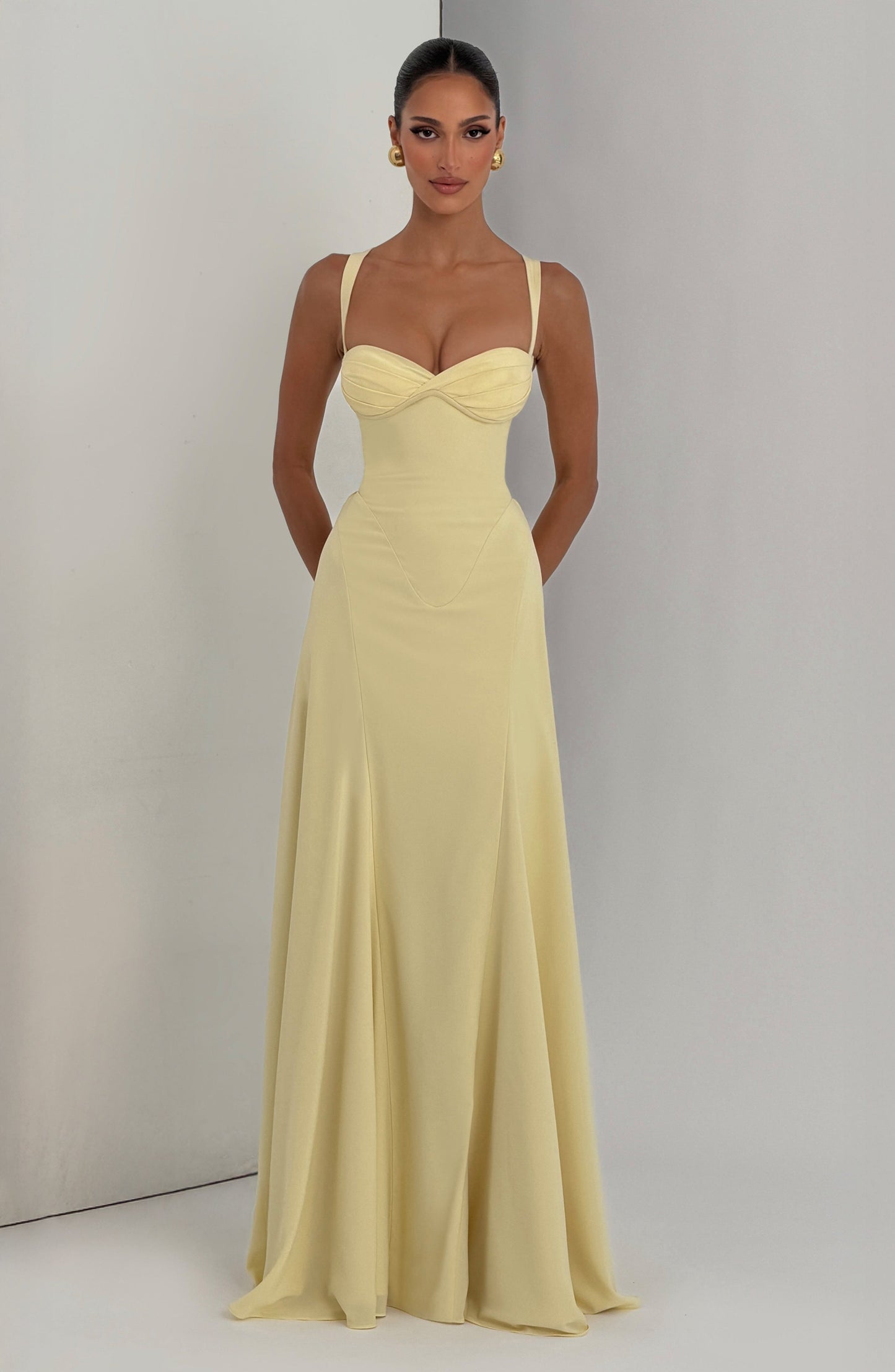Lemon Satin Maxi Dress